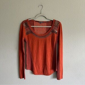 Miss me Burnt Orange Lace Beaded Long Sleeve Top Small